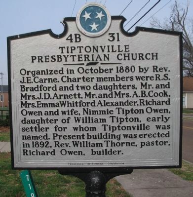 Tiptonville Presbyterian Church Marker image. Click for full size.