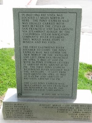Back of Marker - Pony Express River Steamer “NEW WORLD”. Click for full size. Back of Marker - Pony Express River Steamer “NEW WORLD” image. Click for full size.