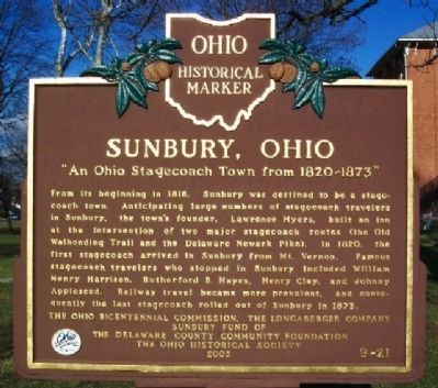 Sunbury, Ohio Marker (Side A) image. Click for full size.