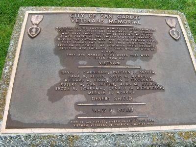 City of San Carlos Veterans Memorial Marker. Click for full size. City of San Carlos Veterans Memorial Marker image. Click for full size.