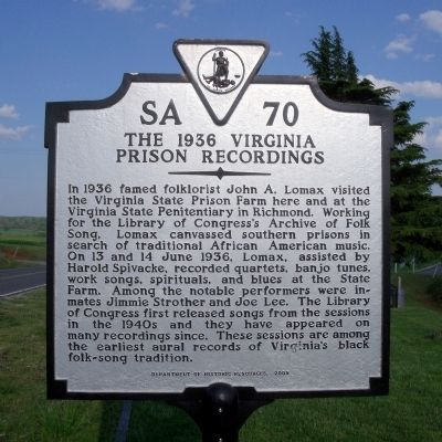 The 1936 Virginia Prison Recordings Marker image. Click for full size.