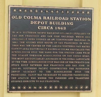 Old Colma Railroad Station Marker image. Click for full size.