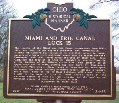 Miami and Erie Canal Lock 15 Marker (Side A) image. Click for full size.