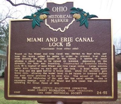 Miami and Erie Canal Lock 15 Marker (Side B) image. Click for full size.