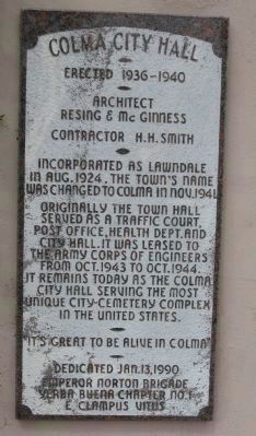 Colma City Hall Marker image. Click for full size.