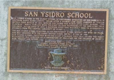 San Ysidro School Marker. Click for full size. San Ysidro School Marker image. Click for full size.