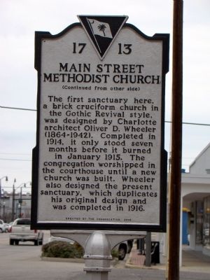 Main Street Methodist Church Marker (back) image. Click for full size.