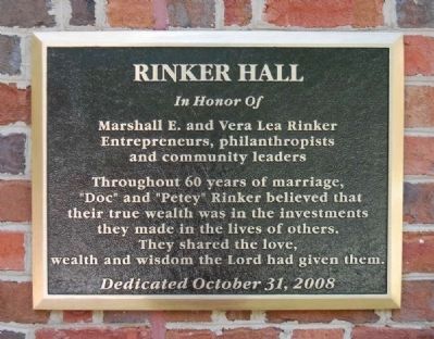 Marshall E. and Vera Lea Rinker Hall Marker image. Click for full size.