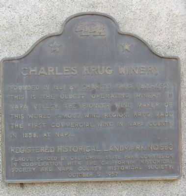 Charles Krug Winery Marker image. Click for full size.
