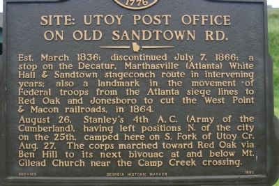 Utoy Post Office Marker image. Click for full size.