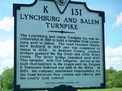 Lynchburg and Salem Turnpike Marker. Click for full size. Lynchburg and Salem Turnpike Marker image. Click for full size.