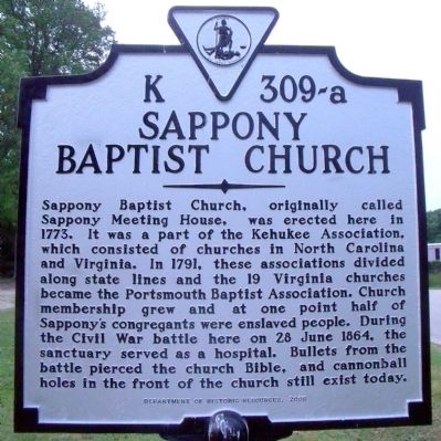 Sappony Baptist Church Marker image. Click for full size.