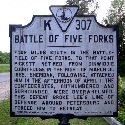 Battle of Five Forks Marker image. Click for full size.