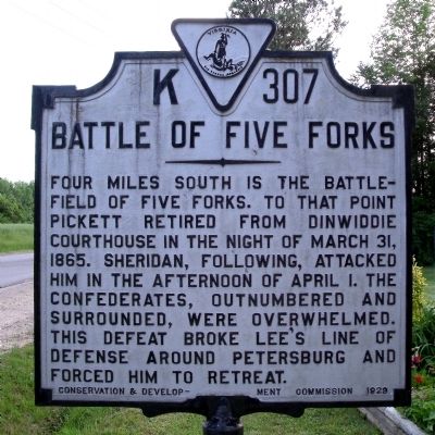 Battle of Five Forks Marker. Click for full size. Battle of Five Forks Marker image. Click for full size.