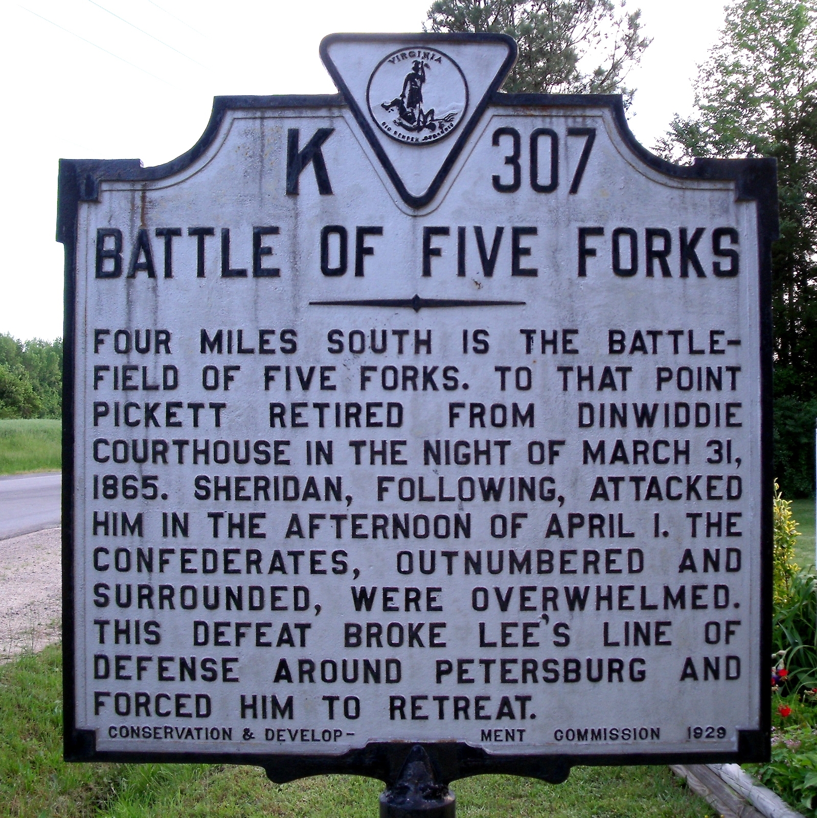 Battle of Five Forks Marker