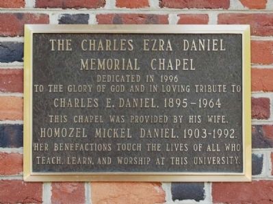 The Charles Erza Daniel Memorial Chapel Marker. Click for full size. The Charles Erza Daniel Memorial Chapel Marker image. Click for full size.