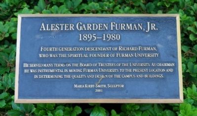 Alester Garden Furman, Jr. Marker. Click for full size. Alester Garden Furman, Jr. Marker image. Click for full size.