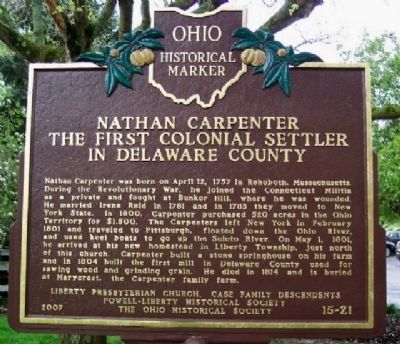 Nathan Carpenter The First Colonial Settler in Delaware County Marker image. Click for full size.