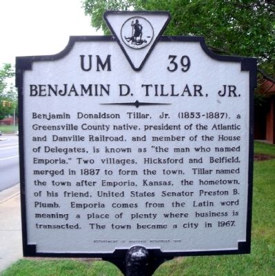 Benjamin D. Tillar, Jr. Marker image. Click for full size.