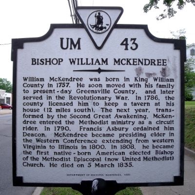 Bishop William McKendree Marker image. Click for full size.