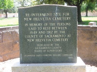 Re-Internment Site For New Helvetia Cemetery Marker. Click for full size. Re-Internment Site For New Helvetia Cemetery Marker image. Click for full size.
