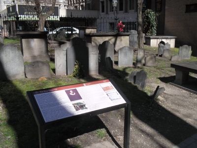Marker in King’s Chapel Burying Ground image. Click for full size.