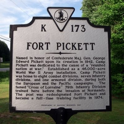 Fort Pickett Marker image. Click for full size.