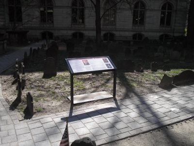 Marker in King’s Chapel Burying Ground image. Click for full size.