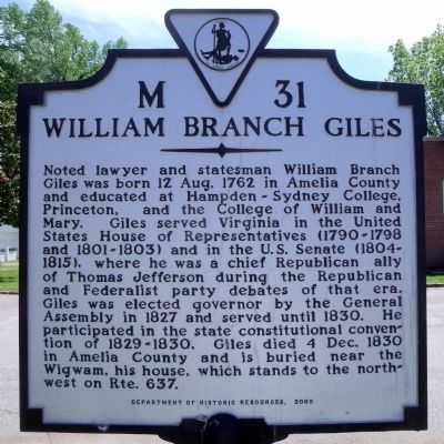 William Branch Giles Marker image. Click for full size.
