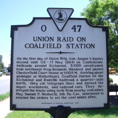 Union Raid On Coalfield Station Marker image. Click for full size.