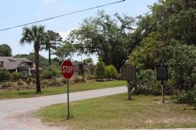 Hamilton Plantation Marker (r) at intersection of Hamilton Road and Arthur J. Moore Drive image. Click for full size.