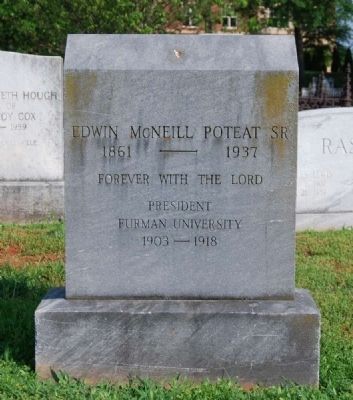 Edwin M. Poteat Tombstone -<br>Springwood Cemetery, Greenville, SC. Click for full size. Edwin M. Poteat Tombstone -<br>Springwood Cemetery, Greenville, SC image. Click for full size.
