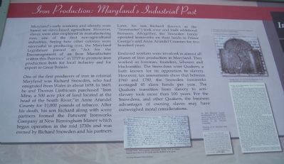 Iron Production: Maryland's Industrial Past - The Iron Making Process Marker </b>(left side). Click for full size. Iron Production: Maryland's Industrial Past - The Iron Making Process Marker </b>(left side) image. Click for full size.