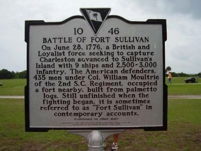 Battle of Fort Sullivan Marker - Side A. Click for full size. Battle of Fort Sullivan Marker - Side A image. Click for full size.