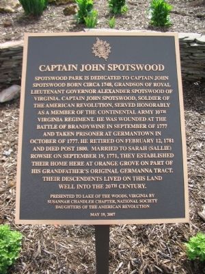 Captain John Spotswood Marker image. Click for full size.