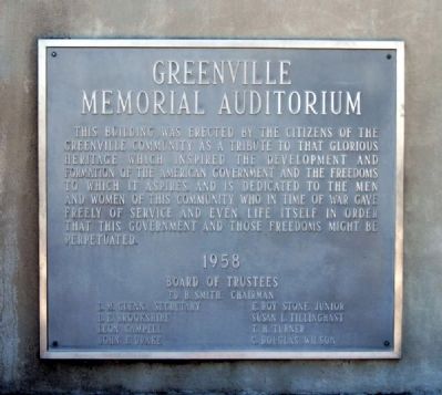 Greenville Memorial Auditorium Plaque image. Click for full size.