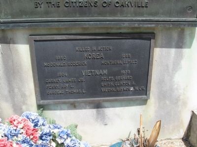 Oakville World War II Memorial Small Plaque: Korea and Vietnam Wars image. Click for full size.