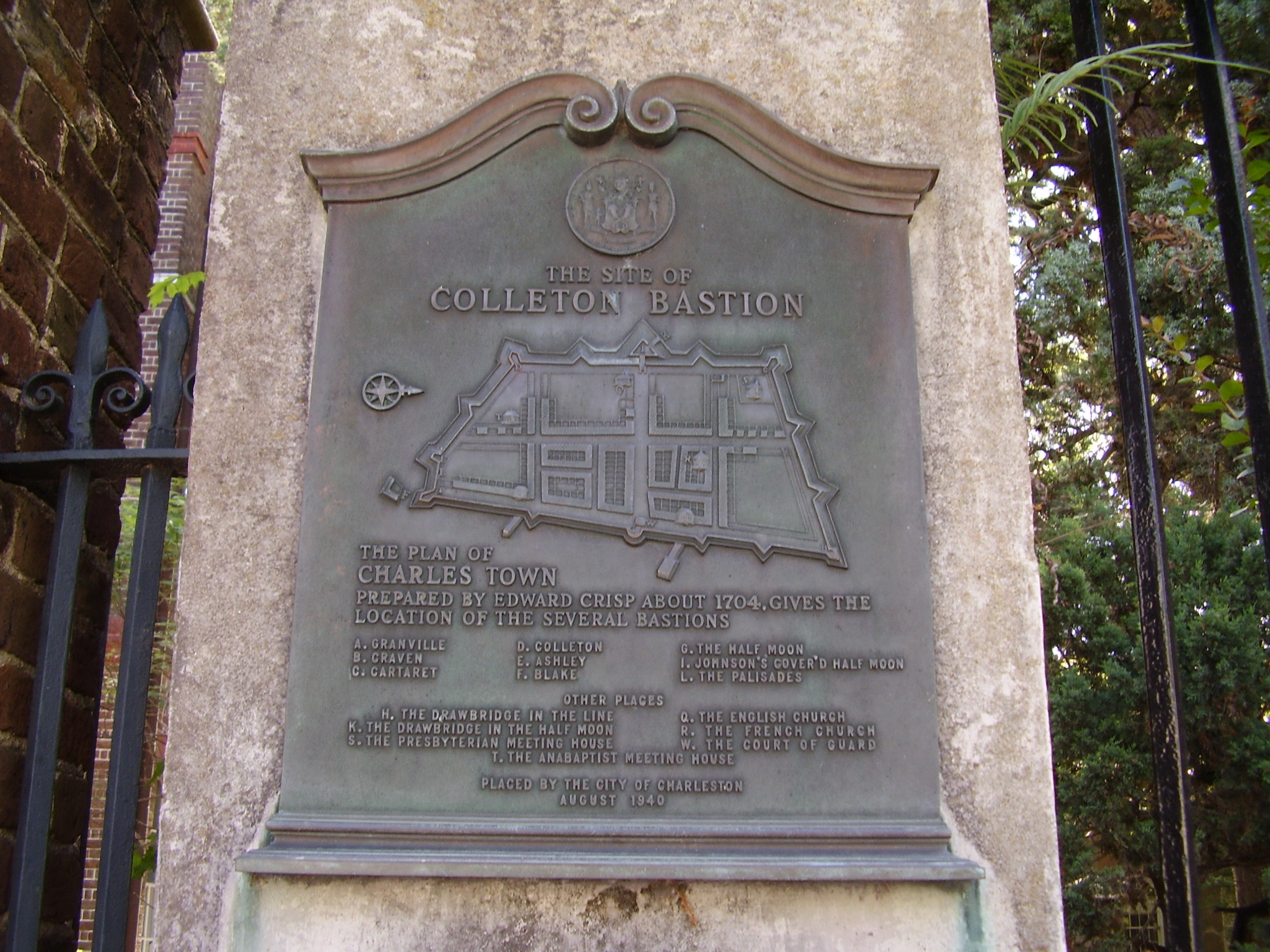 The Site of Colleton Bastion Marker