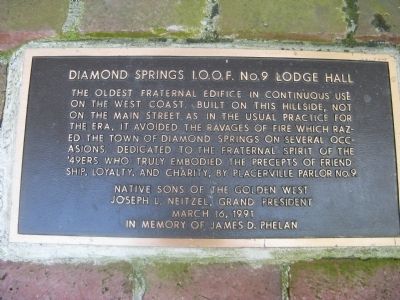 Diamond Springs I.O.O.F. No. 09 Lodge Hall Marker image. Click for full size.