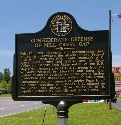 Confederate Defense of Mill Creek Gap Marker image. Click for full size.