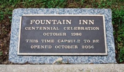 Fountain Inn Time Capsule -<br>Located to the Left of the Monument. Click for full size. Fountain Inn Time Capsule -<br>Located to the Left of the Monument image. Click for full size.