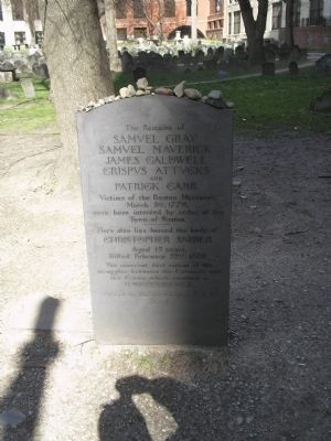 Victims of the Boston Massacre Marker. Click for full size. Victims of the Boston Massacre Marker image. Click for full size.
