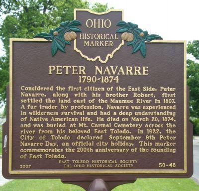 Front of Peter Navarre Marker. Click for full size. Front of Peter Navarre Marker image. Click for full size.