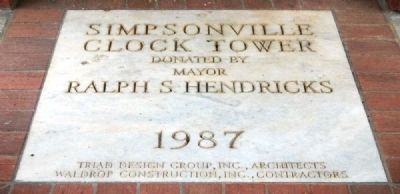 Simpsonville Clock Tower Marker image. Click for full size.