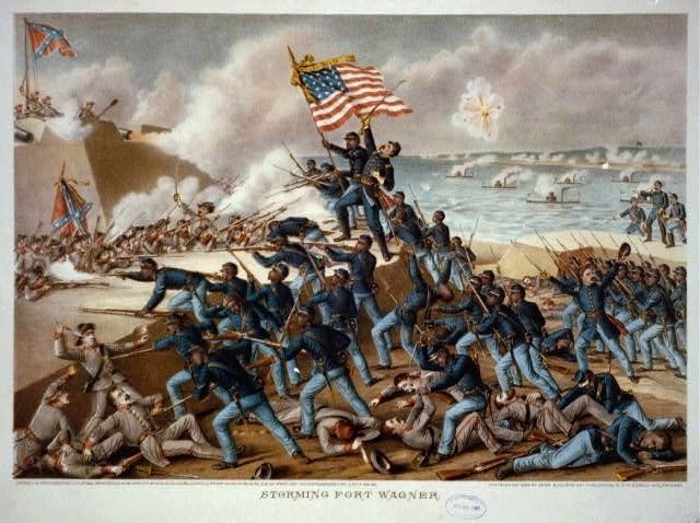 "The Storming of Fort Wagner" - lithograph by Kurz & Allison, 1890 image. Click for full size.