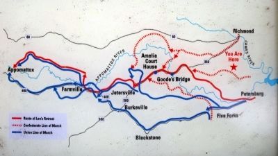 Route of Lee's Retreat and the Union pursuit.. Click for full size. Route of Lee's Retreat and the Union pursuit. image. Click for full size.
