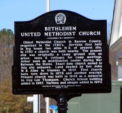 Bethlehem United Methodist Church Marker. Click for full size. Bethlehem United Methodist Church Marker image. Click for full size.