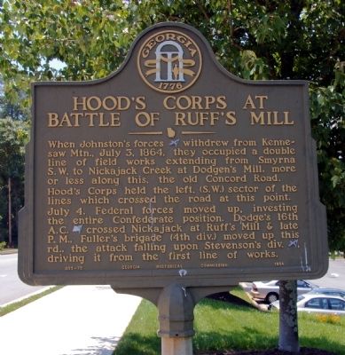 Hood's Corps at Battle of Ruff's Mill Marker. Click for full size. Hood's Corps at Battle of Ruff's Mill Marker image. Click for full size.