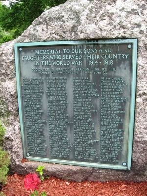 Memorial to Our Sons and Daughters Who Served Their Country in the World War 1914-1918 Marker. Click for full size. Memorial to Our Sons and Daughters Who Served Their Country in the World War 1914-1918 Marker image. Click for full size.
