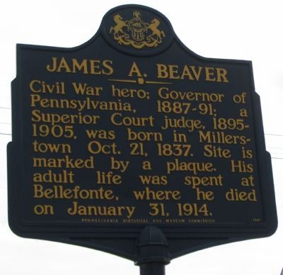 James A. Beaver Marker. Click for full size. James A. Beaver Marker image. Click for full size.